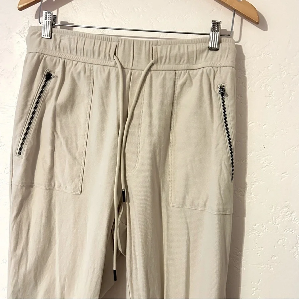 BLANK NYC Cotton Drawstring Ankle Zip Pocket Jogger Pants Cream Women Size L